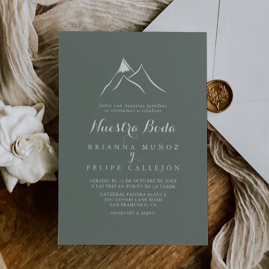Invitation Vert Blanc Silhouette Montagne Nuestra Boda