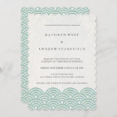 Invitation Vert + Blanc Stylisé Vagues Élégantes Mariage plag (Devant / Derrière)