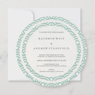 Invitation Vert + Blanc Stylisé Vagues Élégantes Mariage plag