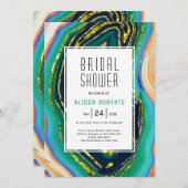 Invitation Vert, bleu, agate de pêche, mousse d'or douche nup (Devant / Derrière)