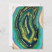 Invitation Vert, bleu, agneau de pêche, couple feuille or dou (Dos)