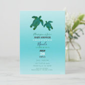 Invitation Vert bleu aquarelle BABY SHOWER des tortues de mer (Debout devant)
