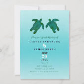 Invitation Vert bleu Aquarelle Océan Tortues de mer Mariage (Devant)