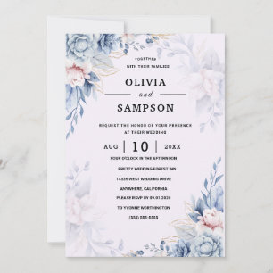 Invitation Vert Bleu Bourgogne Or Rose Mariage