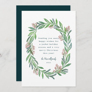 Invitation Vert bleu Illustré Floral Wreath Photo Holiday