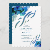 Invitation Vert bleu Iris Fleurs Mariage botanique (Devant / Derrière)