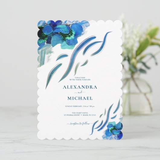 Invitation Vert bleu Iris Fleurs Mariage botanique (Debout devant)