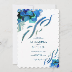 Invitation Vert bleu Iris Fleurs Mariage botanique
