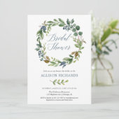 Invitation Vert bleu poussiéreux couronnes florales rustique (Debout devant)