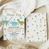 Invitation Vert bleu Trois Rex Dinosaur 3e anniversaire