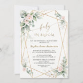 Invitation Vert Blush Floral Gold Feuilles bébé en fleurs (Devant)