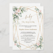 Invitation Vert Blush Floral Gold Feuilles bébé en fleurs (Devant / Derrière)