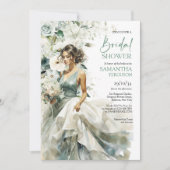 Invitation Vert boho moderne eucalyptus fleurs blanches (Devant)