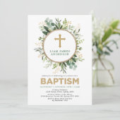 Invitation Vert botanique frais Or Baptême neutre (Debout devant)