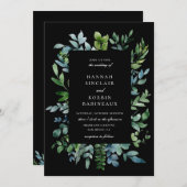 Invitation Vert botanique moderne Mariage noir (Devant / Derrière)