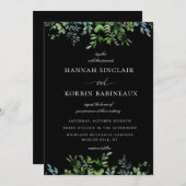 Invitation Vert botanique moderne Mariage noir (Devant / Derrière)