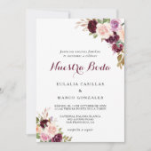 Invitation Vert Brousse Bourgogne Floral Mariage espagnol (Devant)