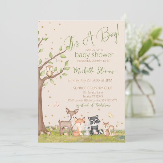 Invitation Vert Brown Aquarelle Bois Animaux (Debout devant)