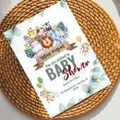 Invitation Vert Brown esthétique Safari Animaux Baby shower