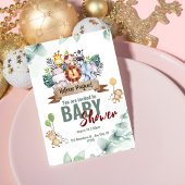 Invitation Vert Brown esthétique Safari Animaux Baby shower