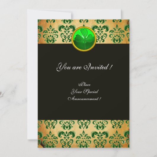 Invitation VERT BRUN DAMAS PARCHEMIN À TRÈFLE  Noir (Dos)