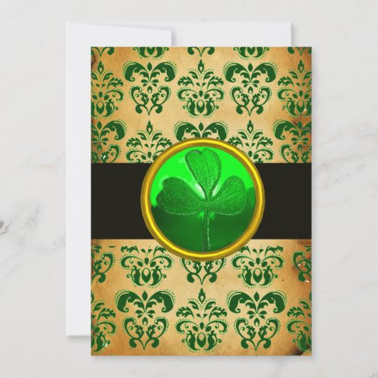 Invitation VERT BRUN DAMAS PARCHEMIN AVEC TRÈFLE Noir (Devant)