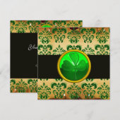 Invitation VERT BRUN DAMAS PARCHEMIN AVEC TRÈFLE, noir (Devant / Derrière)