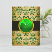 Invitation VERT BRUN DAMASSÉ PARCHEMIN AVEC TRÉFLE Noir (Debout devant)