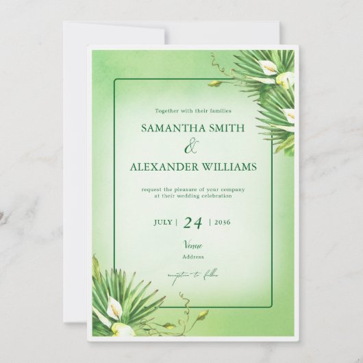 Invitation Vert Calla Lily Budget Été Tout En Un Mariage (Devant)