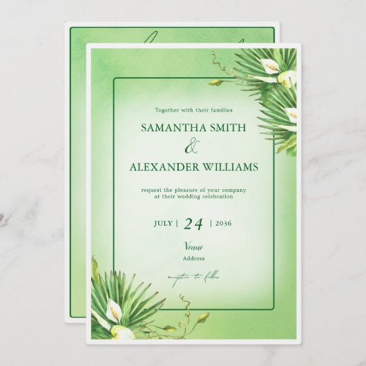 Invitation Vert Calla Lily Budget Été Tout En Un Mariage (Devant / Derrière)