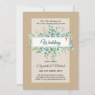 Invitation Vert CATHOLIQUE Mariage Budget chrétien Moderne