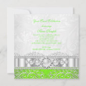 Invitation Vert Citron Blanc Argent Dentelle Perle Fête d'ann (Dos)