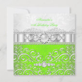 Invitation Vert Citron Blanc Argent Dentelle Perle Fête d'ann (Devant)
