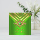 Invitation Vert Citron Gemme Or Décoration Rayure Fête d'Anni (Debout devant)