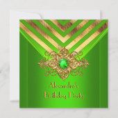 Invitation Vert Citron Gemme Or Décoration Rayure Fête d'Anni (Devant)