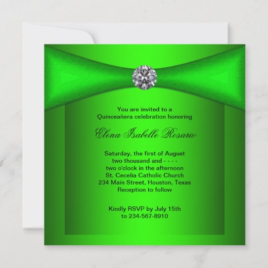 Invitation Vert citron noir Qiunceanera (Dos)