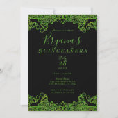 Invitation Vert Citron Pailleté Noir Quinceañera (Devant)