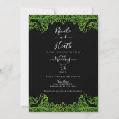 Invitation Vert Citron Paillettes Dentelle Mariage Noir (Devant)