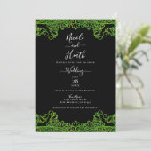 Invitation Vert Citron Paillettes Dentelle Mariage Noir (Debout devant)