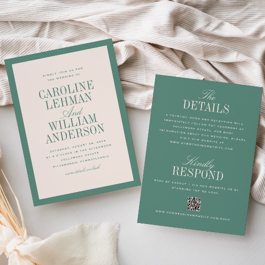 Invitation Vert Clair Classique Élégant Mariage Double Face