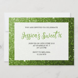 Invitation Vert clair étincelles Sweet 16 élégant script