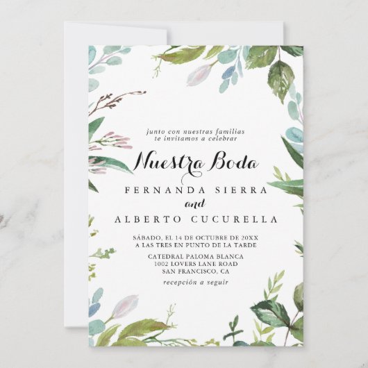 Invitation Vert classique Tropical Nuestra Boda Mariage (Devant)