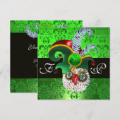 INVITATION VERT DAMAS ,CHOUETTE JOYAU ,CHAPEAU D'ELFE,PLUMES  (Devant / Derrière)