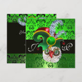 INVITATION VERT DAMAS ,HIBOU JOYAU ,CHAPEAU LUTIN ,PLUMES DIA (Devant / Derrière)