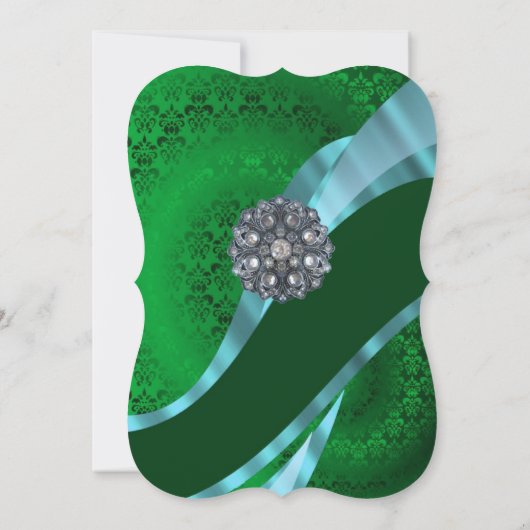 Invitation Vert damask élégant mariage formel (Dos)