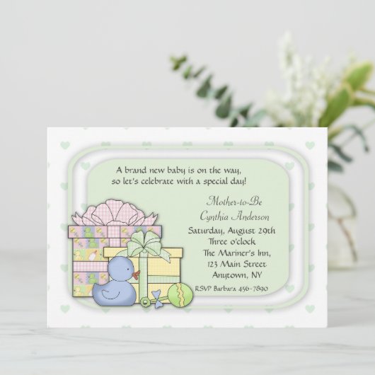 Invitation Vert de cadeaux de bébé (Debout devant)