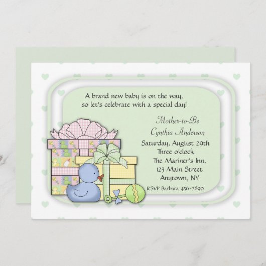 Invitation Vert de cadeaux de bébé (Devant / Derrière)