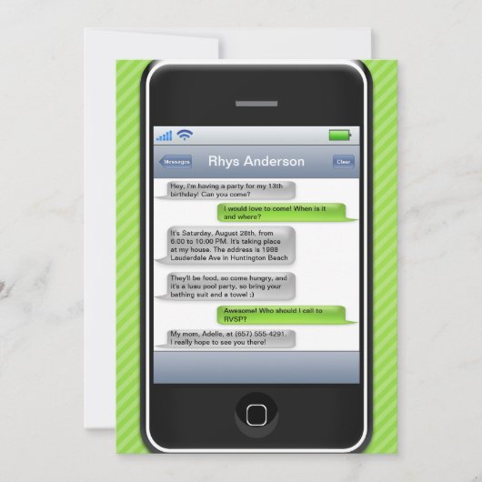 Invitation Vert de chaux/fête d'anniversaire iParty téléphone (Devant)