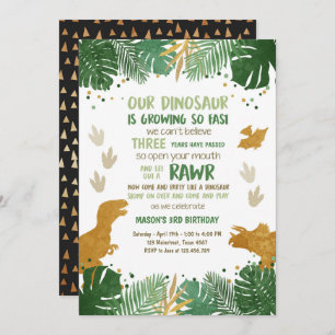 Invitation Vert de garçon de partie de Dino et anniversaire