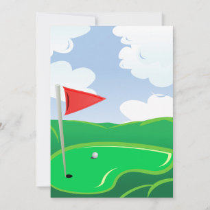 Invitation Vert de golf avec drapeau rouge et balle